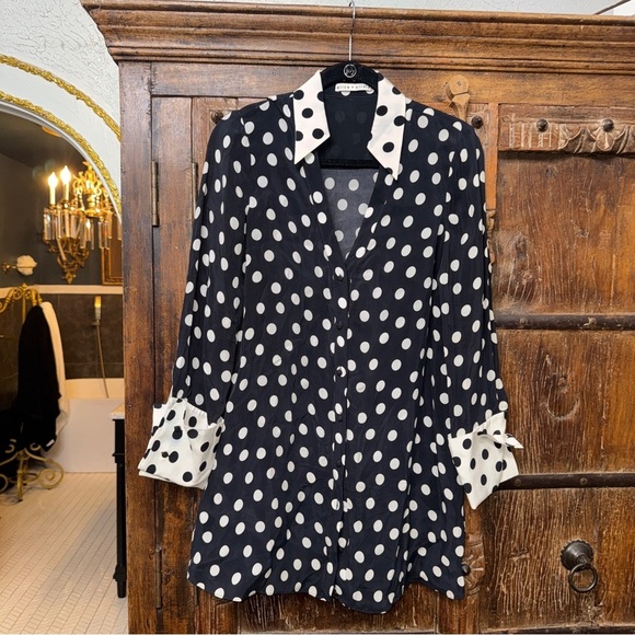 Alice + Olivia Larissa Polka Dot Shirt Dress – Size 2 (See Notes for Condition) - Picture 3 of 7